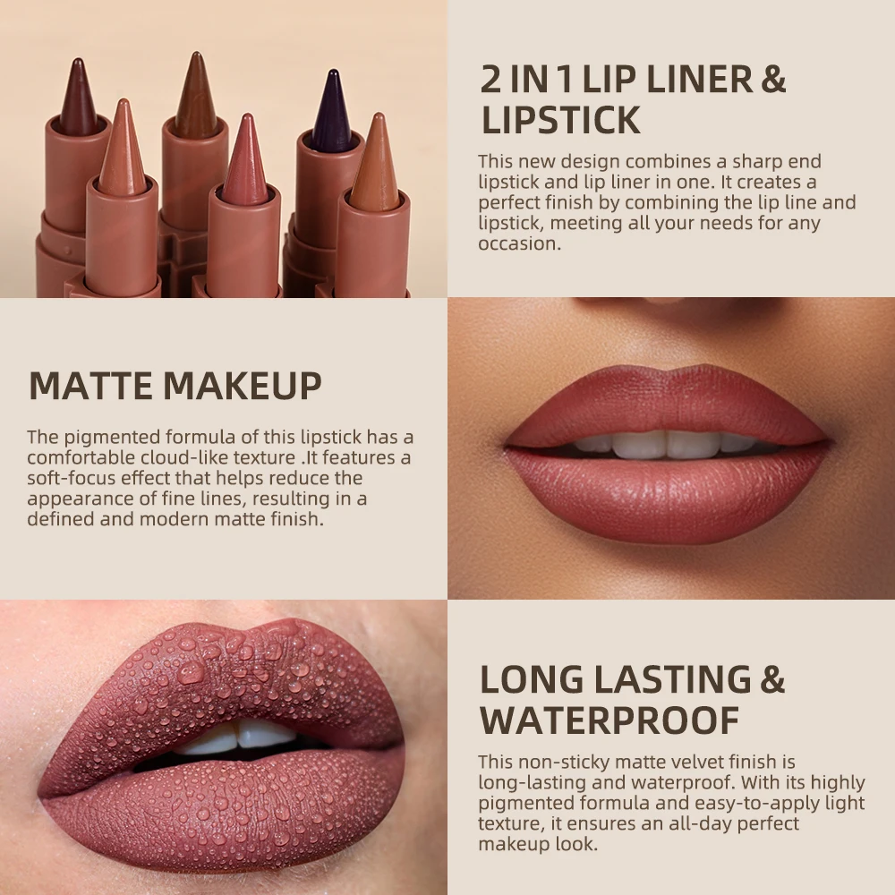 Tapered Gradient Lip Liner Matte Black Brown Velvet Lipstick Waterproof Non Sticky Contouring Tint Lipliner Crayon Lip Makeup 4