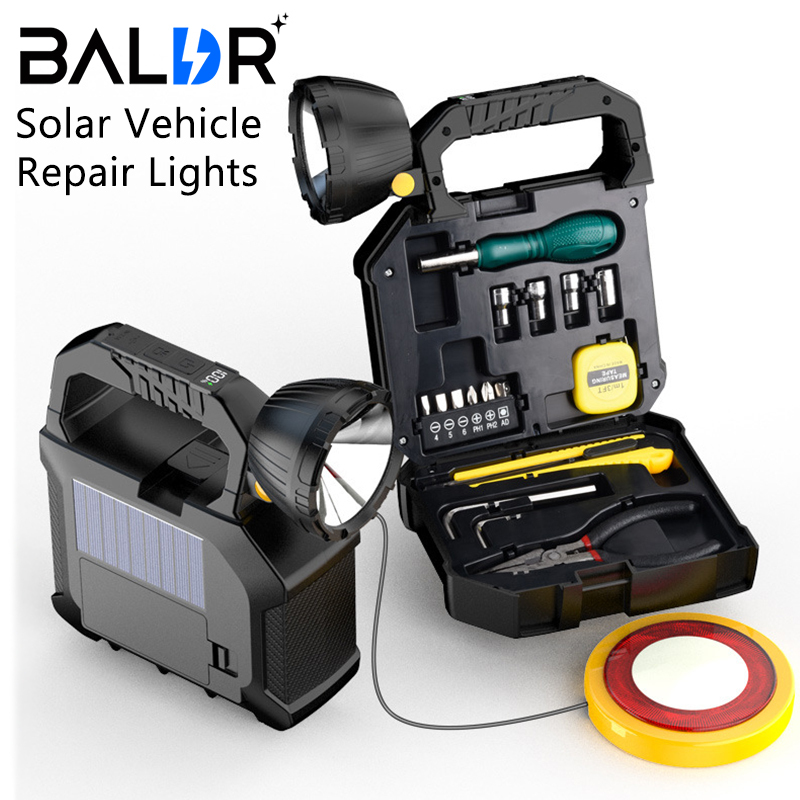 Portable Solar Flashlight USB Rechargeable Auto Repair Torch Built-in Screwdriver, Tape Measure, Hardware Emergency Set of Tools
