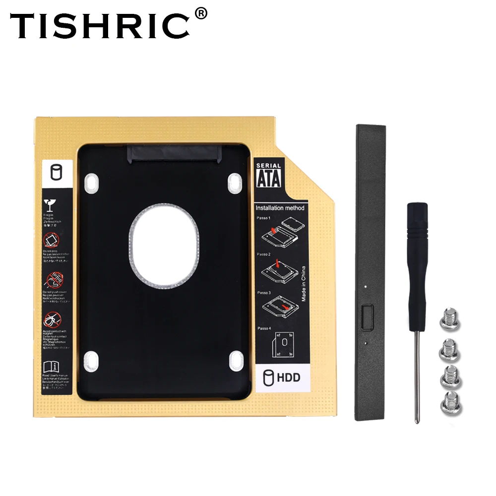 TISHRIC Aluminum 2nd Hdd Caddy SSD Sata 3.0 Optibay 9.5mm 12.7mm Case 2.5 Hard Disk Drive Box Enclosure Laptop CD DVD-ROM