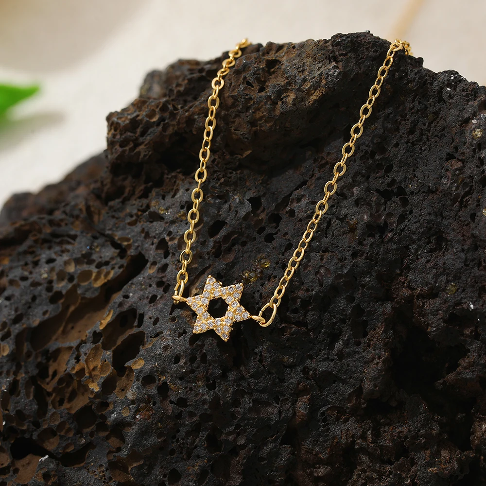 18K Gold Plated Palm Love Heart Cross Pendant Neckalce Sparkling CZ Zircon Geometric Star Sweater Chain Choker Charm Jewelry New