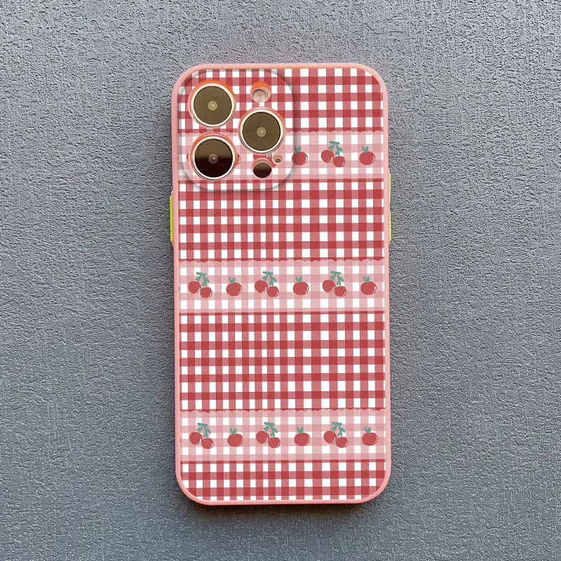 Stylish Blue Checkered Grid Pattern Cherry Phone Case