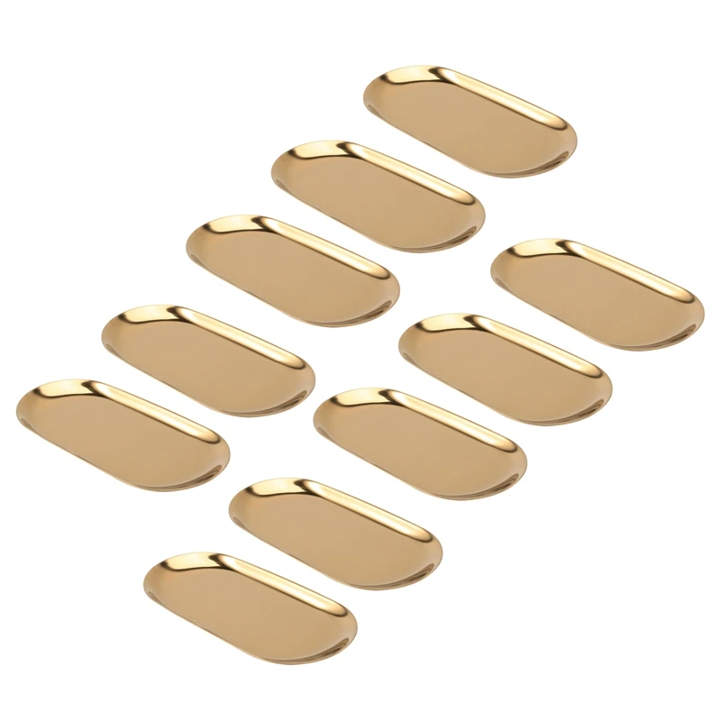 

10X Metal Storage Tray Gold Oval Dotted Fruit Plate Small Items Jewelry Display Tray Mirror