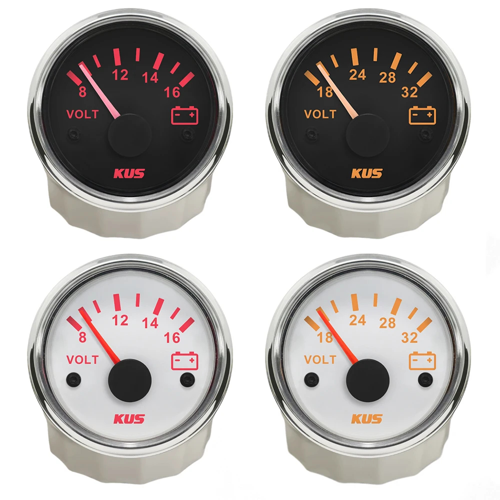 New KUS  Waterproof  Auto Marine  Voltage Meter Boat Voltmeter Gauge for Car Boat with Red and Yellow Backlight available