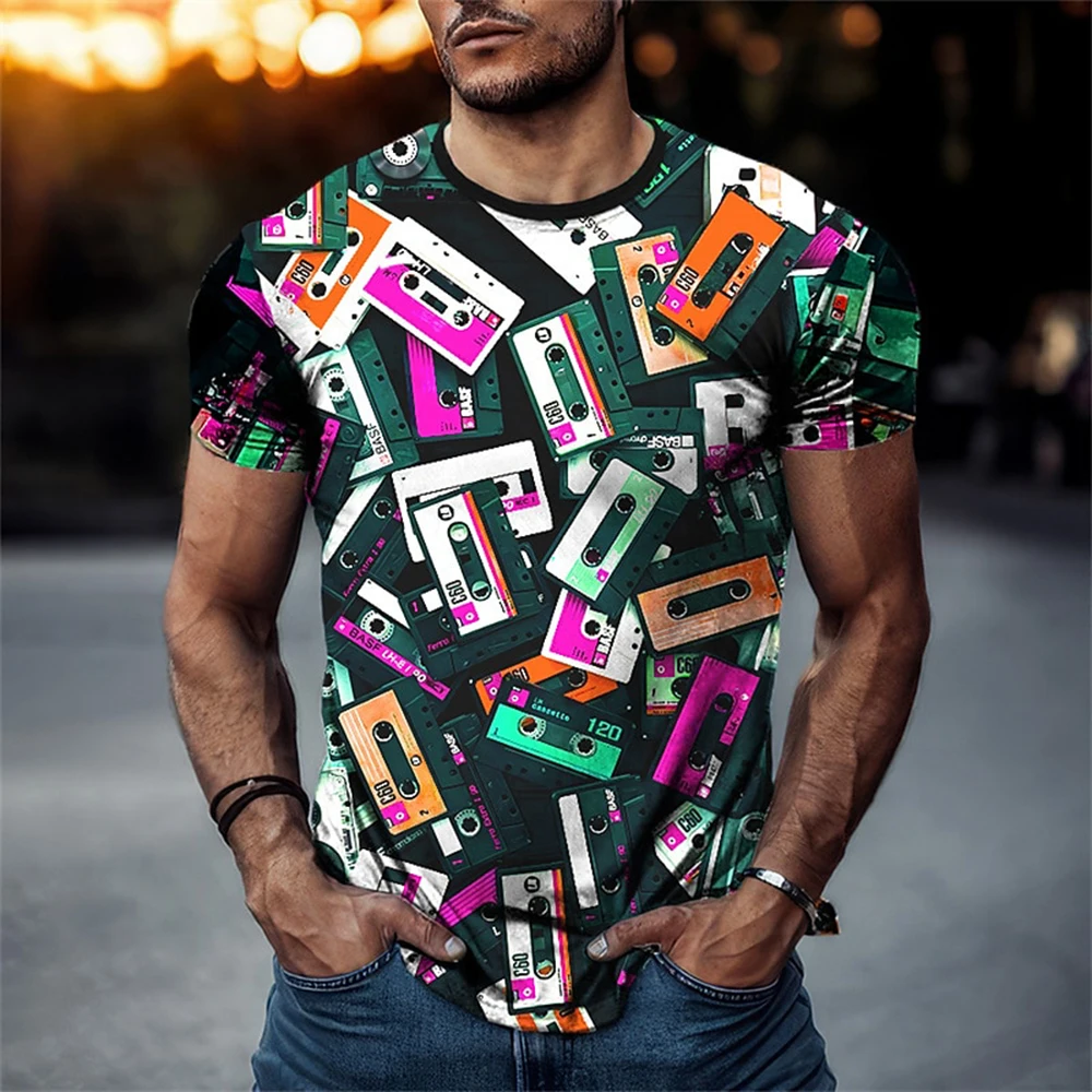 

2023 Men's Breathable Fitness Sports Short Sleeve Summer Fashion Casual Undershirt Graffiti Elements 3D Printed T-Shirt Fashion