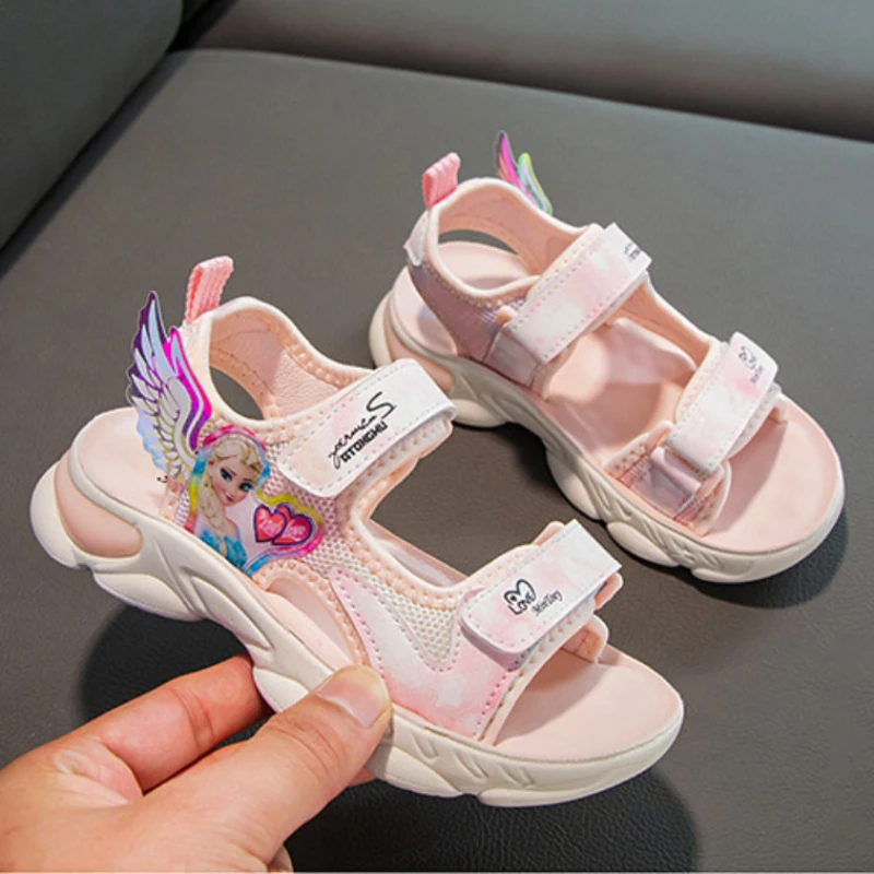 Disney Frozen Elsa Princess Girls Sandals Summer Children's Sports Beach Pink Purple Girls' Soft Shining Shoes Size 26-37 kids shoes children sandals kids sandals beach shoes