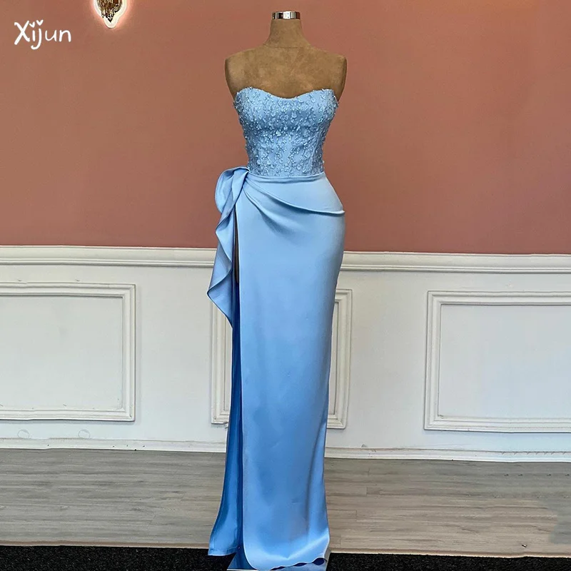 

Xijun Sky Blue Mermaid Evening Dresses Sweetheart 3d Floral Applique Prom Gowns Women 2022 Sleeveless Floor Length Party Dress