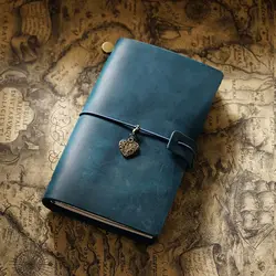 Vintage Refillable Leather Travel Journal - Handmade Portable Sketchbook Diary (Blue)