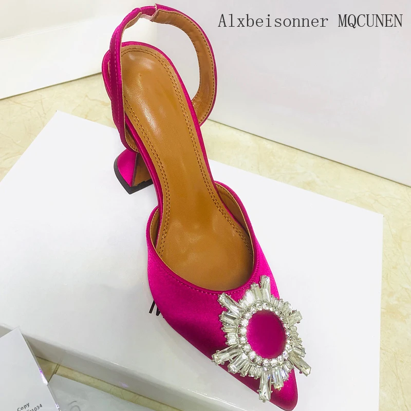

pointed toe women's shoes heels sandals Diamond buckle fashion high heels shoes 2022 back strap sandal sunflower ornaments heels