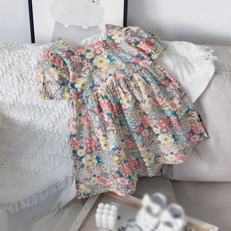 Summer Girls Dress Sweet Korean Version Skin-friendly Princess Dress Floral Print Stylish Lovely