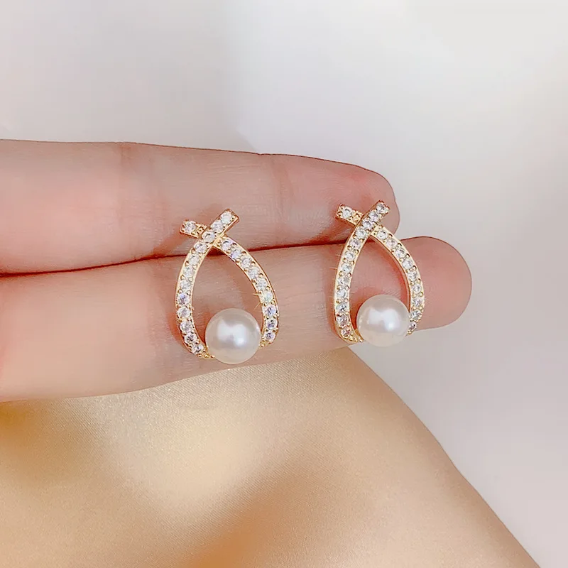 KSRA-Boucles d'oreilles en perles simulées pour femmes, bijoux à la mode, nœud papillon mignon, cristal brillant, bijoux élégants pour mariage