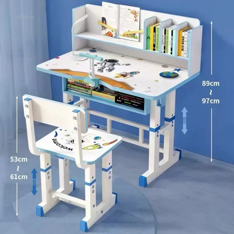 Adjustable Children Table Chair Set Height Kids Study Table with Cartoon Desktop School Workstation Functional Writing Desk