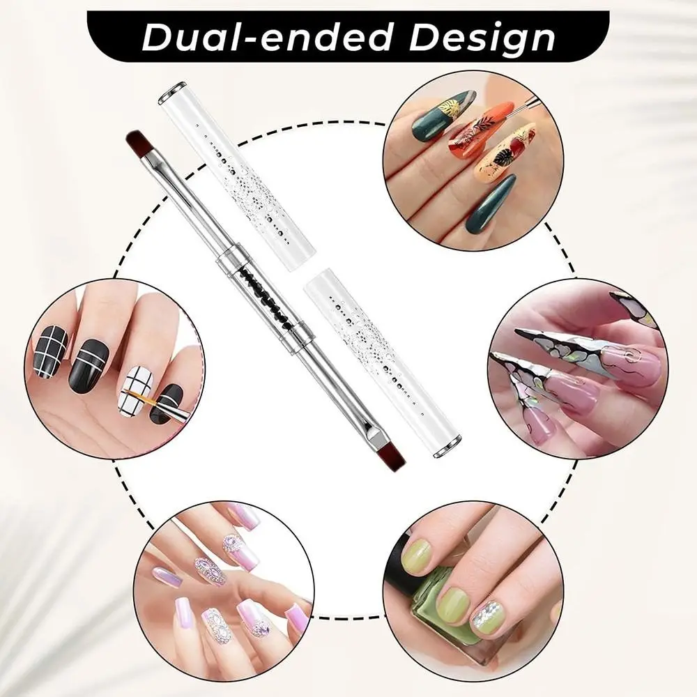 롱폴 듀얼 엔드 네일 아트 브러쉬 다기능 크리스탈 핸들 네일 아트 컨스트럭션 펜 UV 폴리쉬 젤 스틸 푸셔