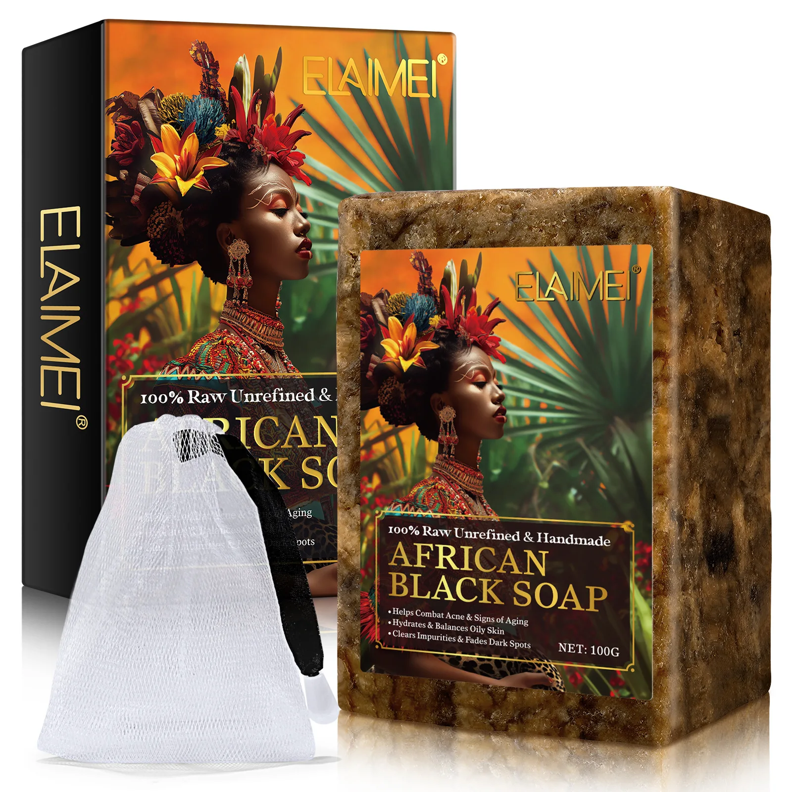 Raw African Black Soap for Oily Skin, Dark Spots  Pure & Natural Ingredients - Organic  Face and Body Wash Soap 1