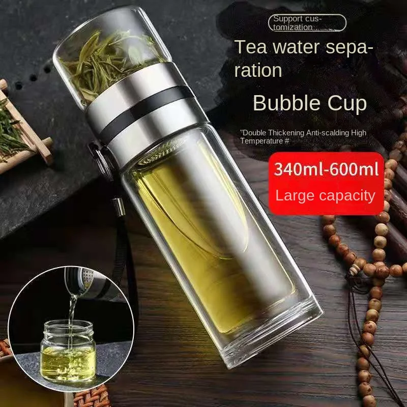 NEW Glass Bottle Double Wall Transparent Borosilicate Glass Teacup with Handle Portable Independent Tea Warehouse Drinkware - 2