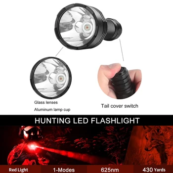 UltraFire C8 LED Outdoor Strong Red Light Flashlight Using 18650 Handheld Manual Torch For Tactical Hunting Waterproof Lantern 5
