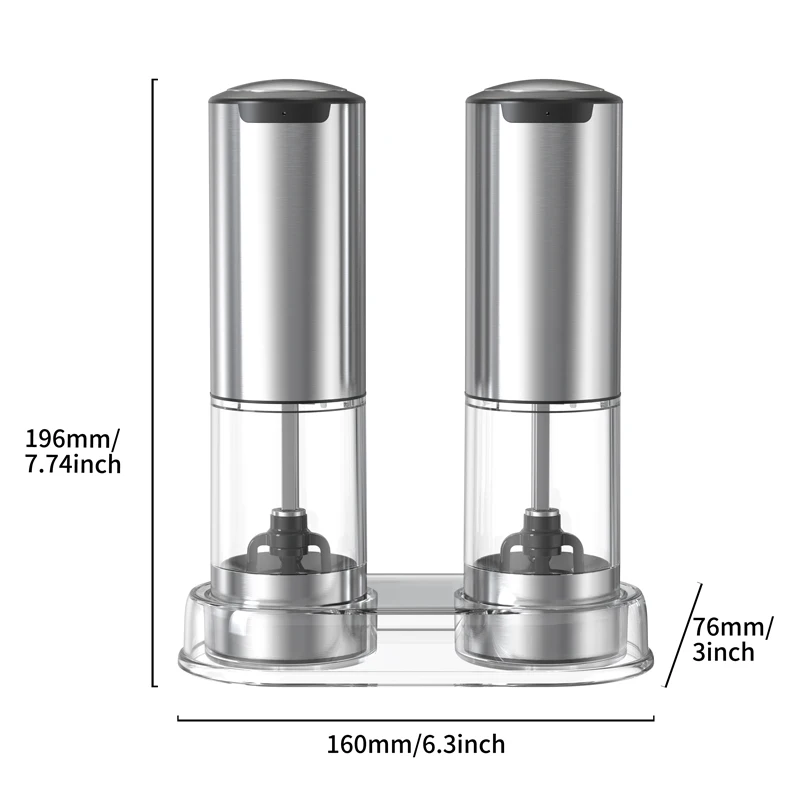 Rechargeable Electric Salt and Pepper Grinder Set Stainless Steel Automatic Pepper Mill Large Capacity Container Adjustable