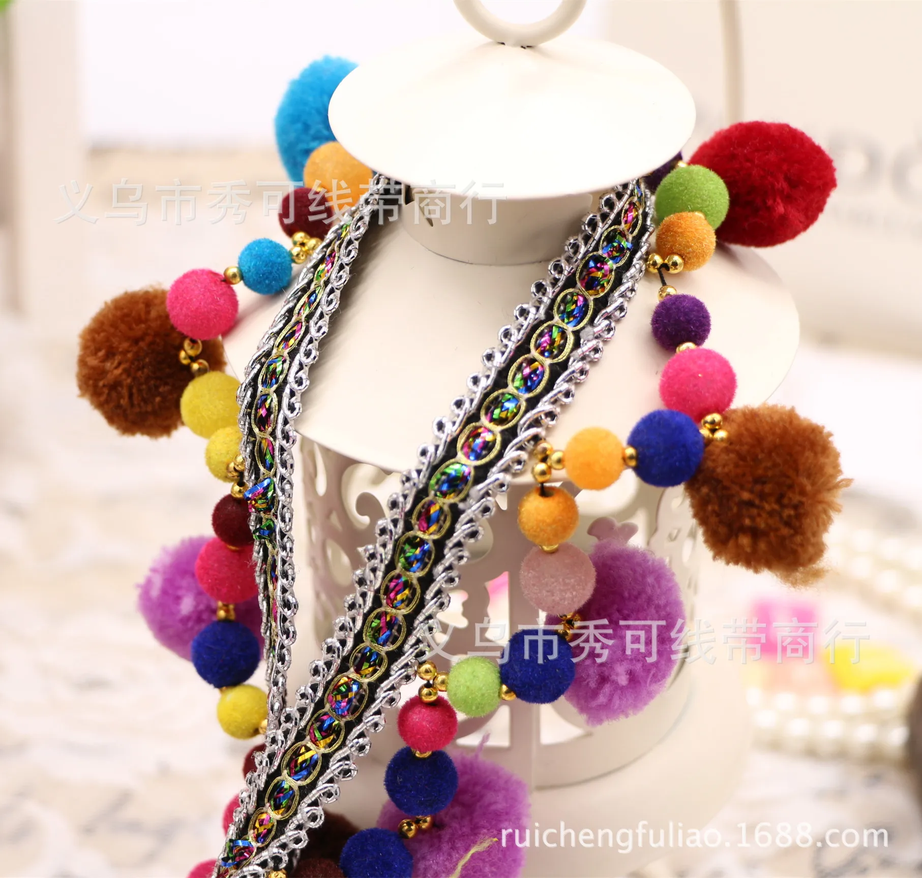 

Colorful Ethnic Style Woven Ribbon Dance Hand-Sewn Beaded Tassel Clothing Accessories Lace Trim