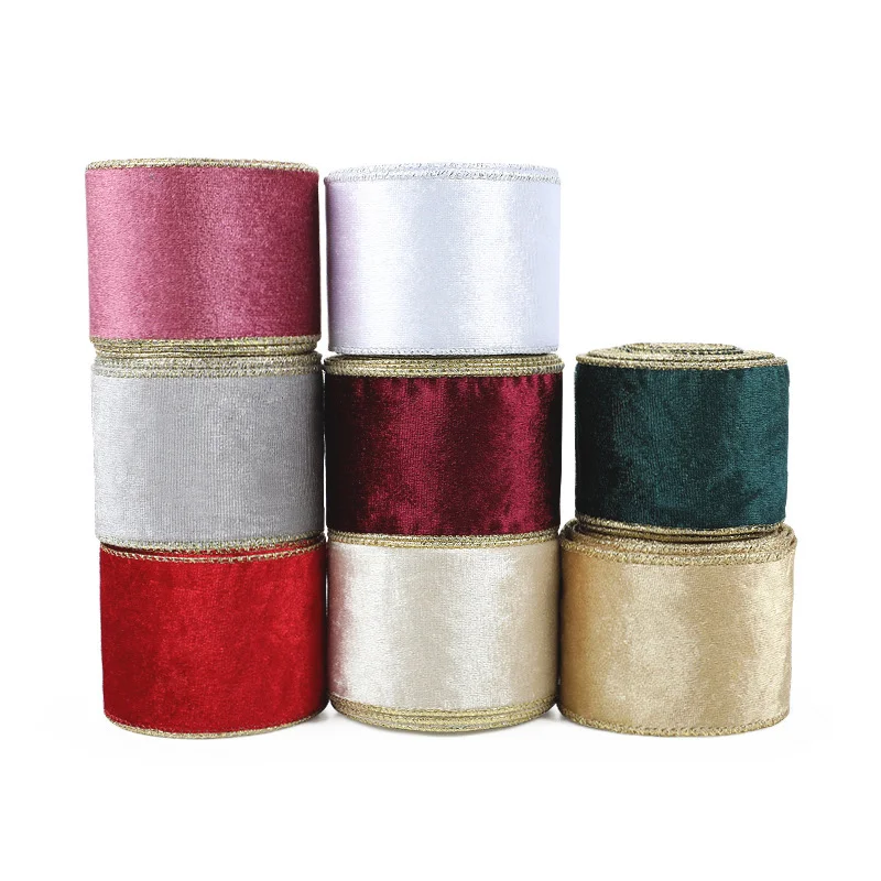 6 Rolls Gold Glitter Christmas Ribbon Christmas Wired Edge Ribbons