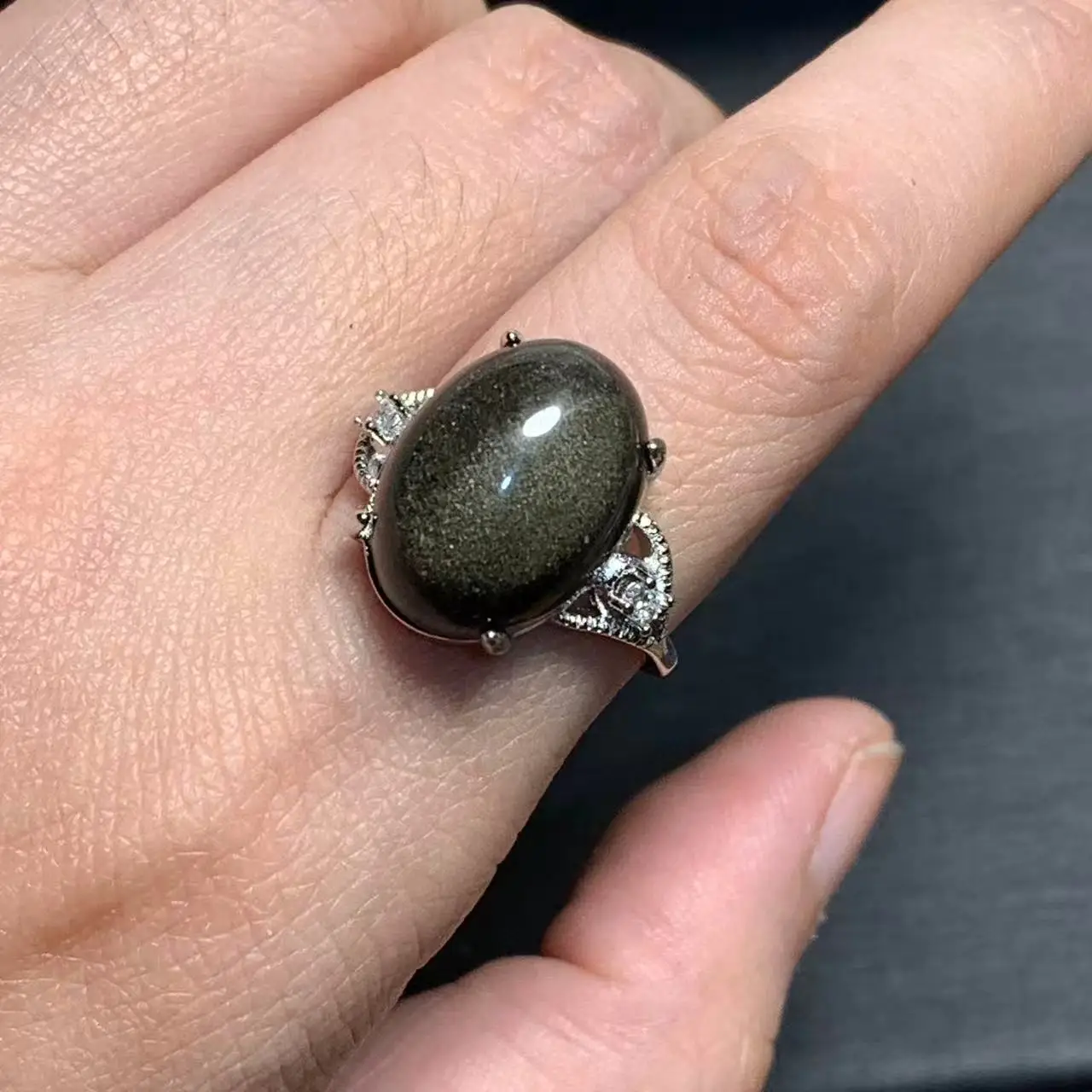 MM Natural Obsidian  Ring Adjustable Female Jewelry for Women Gift Wholesale High Quality Vintage Fine