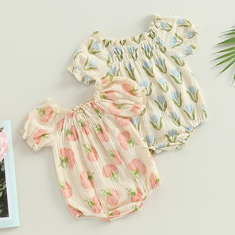 Short Puff Sleeve Cotton Jumpsuit for Newborns & Toddlers 1