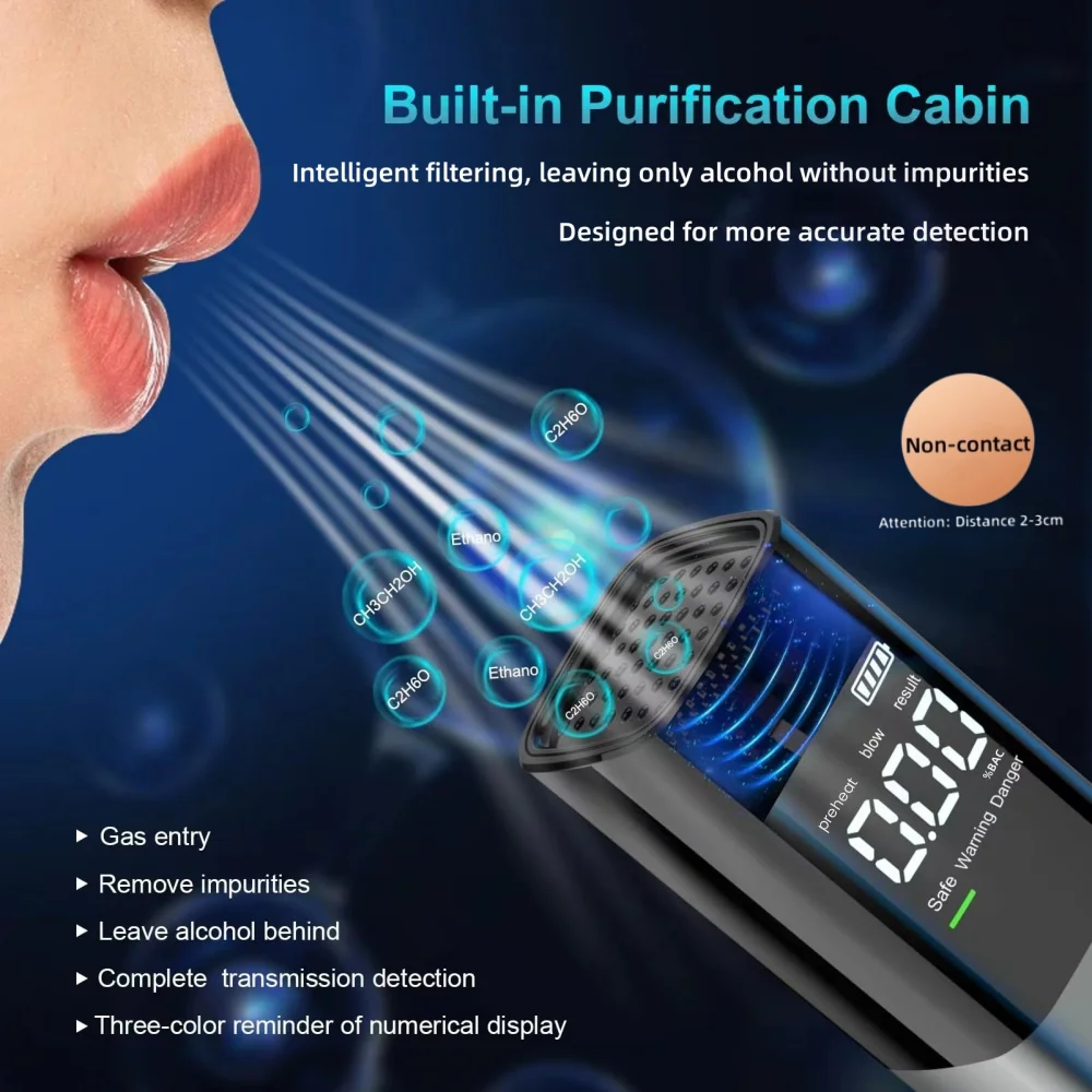 Alcohol Tester Breathalyzer Type-C Charging LED Display Portable