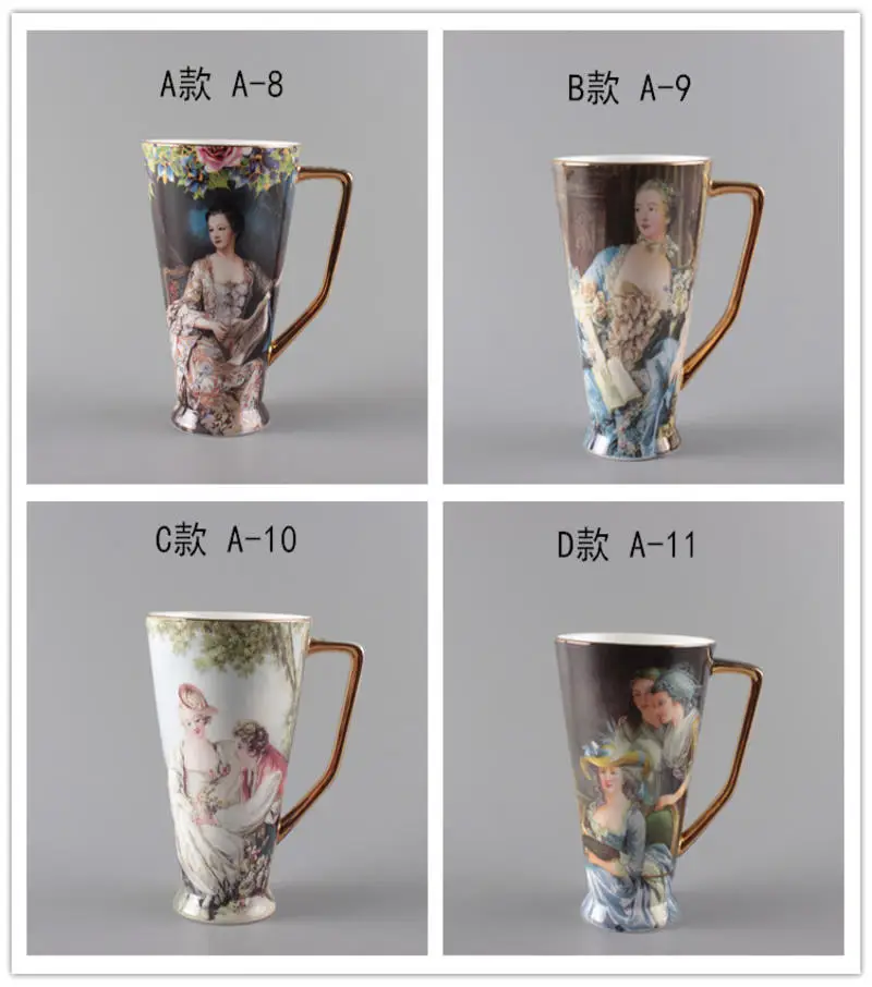 30oz Medieval Palace Lady Western Style Vintage Speaker Cup Gilding Bone China Large Capacity Water Mug Coffee Cup Luxury