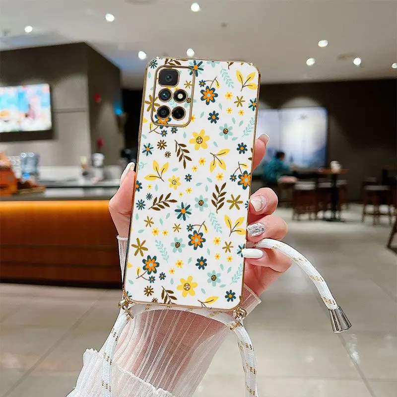 

Plants and flowers Crossbody Lanyard Silicone Phone Case For Xiaomi Redmi 10 12C 10C 10A 9 9T 9A A1 9C Cover