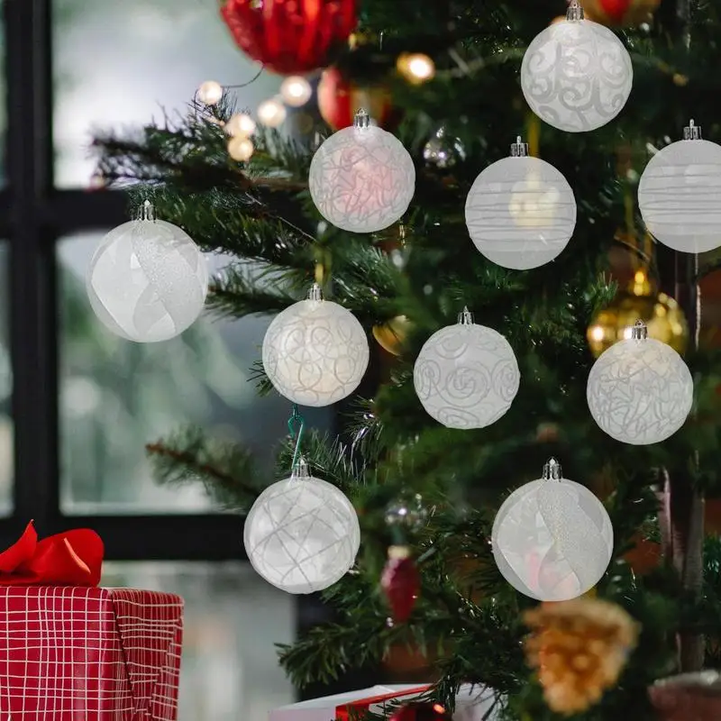 

White Christmas Ball Set Elegant Christmas Baubles White Painted Christmas Ball Pendant Set 18 Shatterproof Tree Ornaments Decor