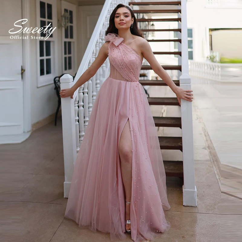 

Prom Party Dresses Off The Shoulder With Tulle Pearls Organza A-Line Floor Length Sleeveless Bride Dress Evening Back Lace Up
