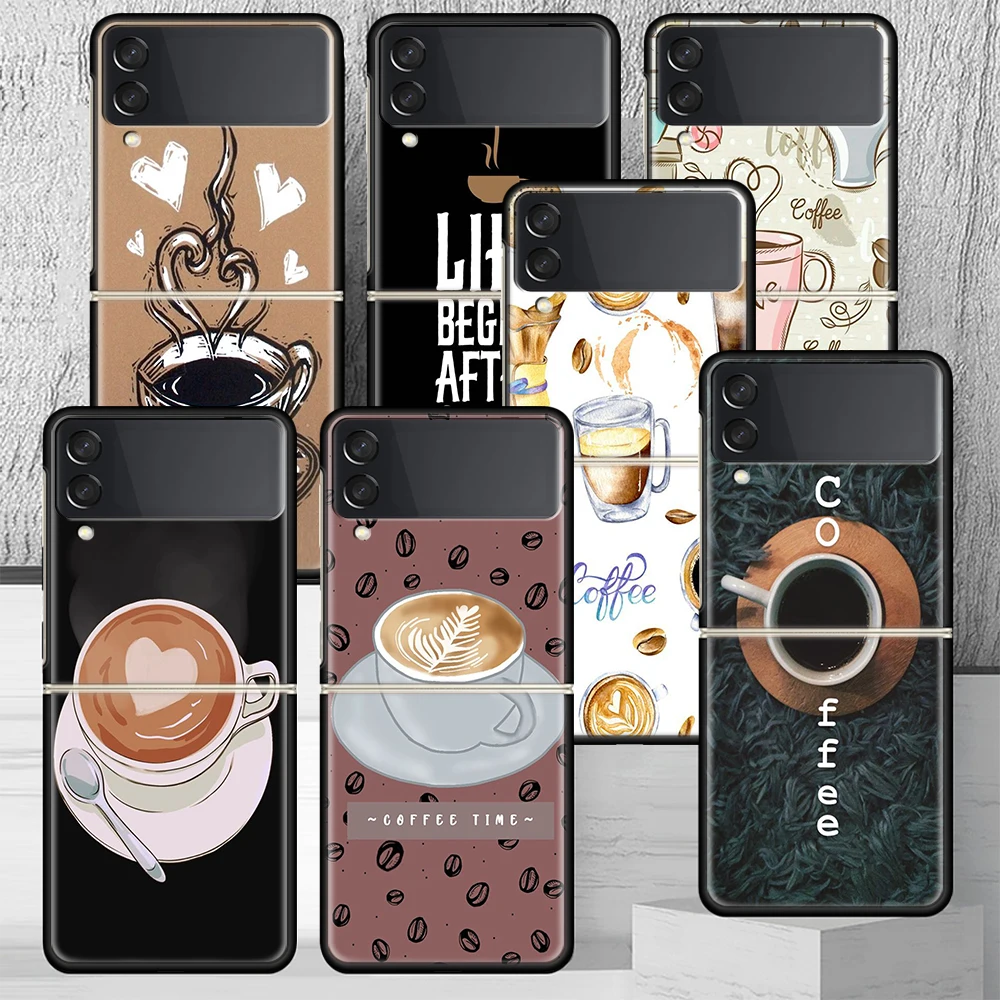 Custodia Per Telefono Tazza Di Vino Caffè Per Samsung Galaxy Z Flip 4 5 Flip3 5G Cover Rigida Nera Zflip4 Zflip5 Zflip3 Coque Fundas Bumperere