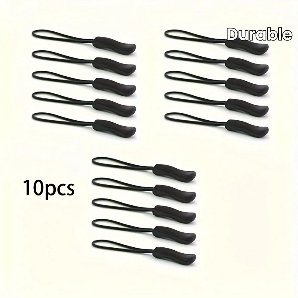 10PCS  Black Plastic Zipper Puller, Durable PVC Zipper Puller, Suitable for Bags, Backpacks, Clothes, Suitcases, Etc