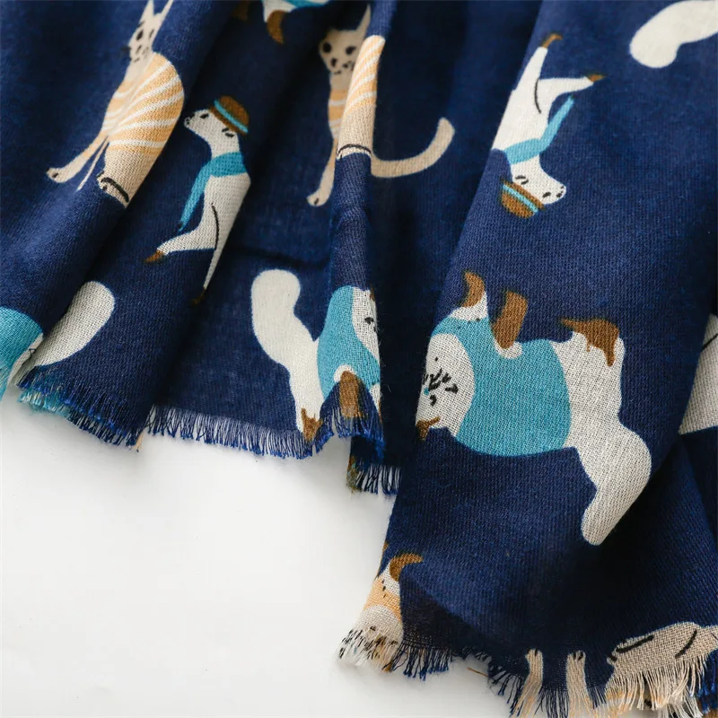 Schöne Cartoon Katze Muster Fransen Viskose Schal Schal Dame Mädchen hochwertige Wrap Pashmina gestohlen Bufandas muslimischen Hijab 180*90cm – Detail 22