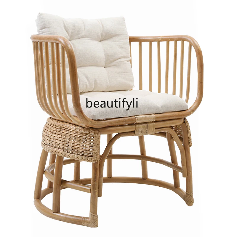 

Rattan Armrest Leisure Backrest Chair Natural Real Rattan Rattan Seat Balcony Garden Seat chairs living room