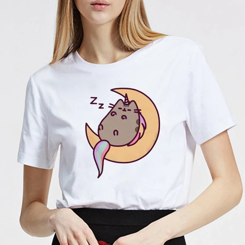 

Chic women's cat T-shirt, streetwear, fun cartoon patterns, Kawaii, Ullzang, 90's Korean T-shirt fashion trend