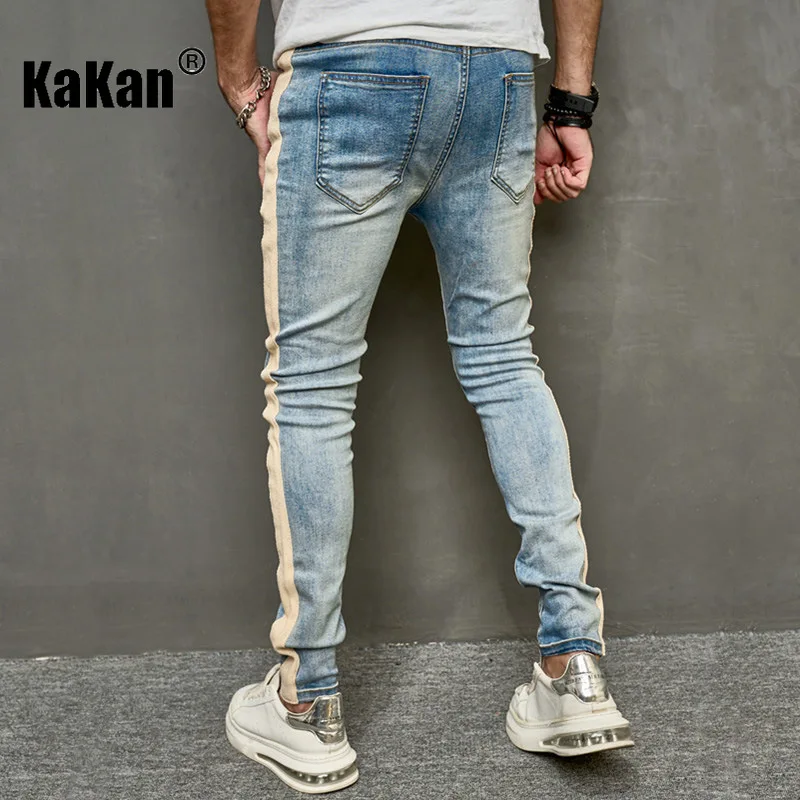 Kakan - European and American New Solid Color Slim Fit Feet Elastic Jeans for Men, Washed Old Long Jeans K09-2014