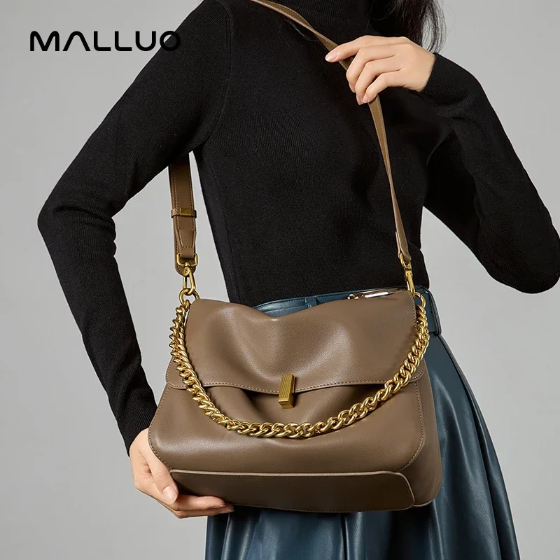 Women Large Korean Cow Leather Genuine Flap Shoulder Chain Bag Luxury Solid Genuine Leather Female Crossbody Handbag Messenger 2