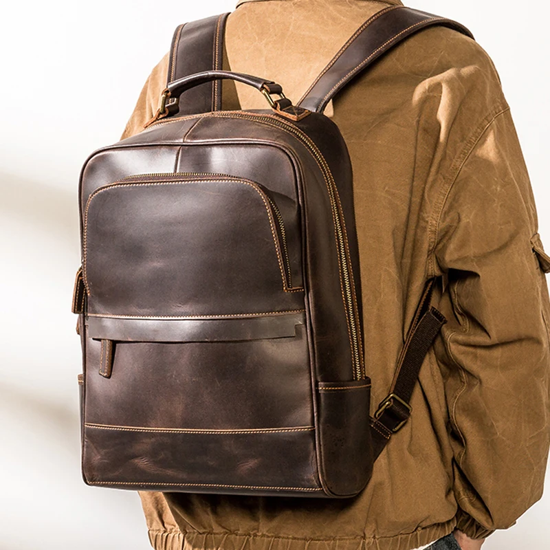 

Мужской кожаный рюкзак в стиле ретро AETOO, модная вместительная сумка для компьютера из кожи Крейзи Хорс, для путешествий