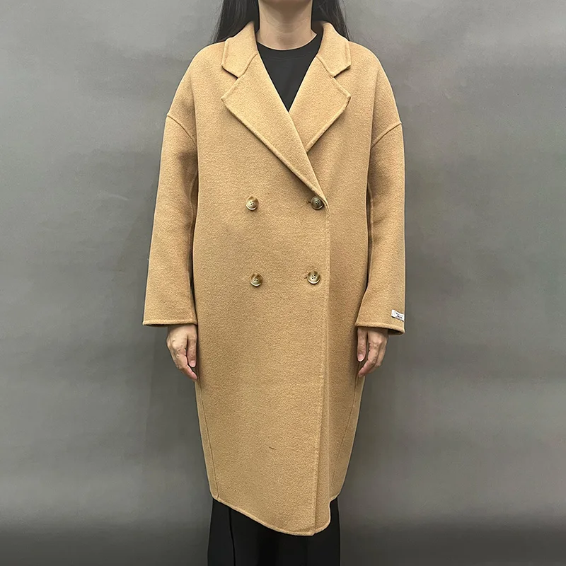 

Winter Thick Warm Wool Coat Lady Fashion Cashmere Trench Coat Women's Turn Down Collar Long Outerwear WB5802S