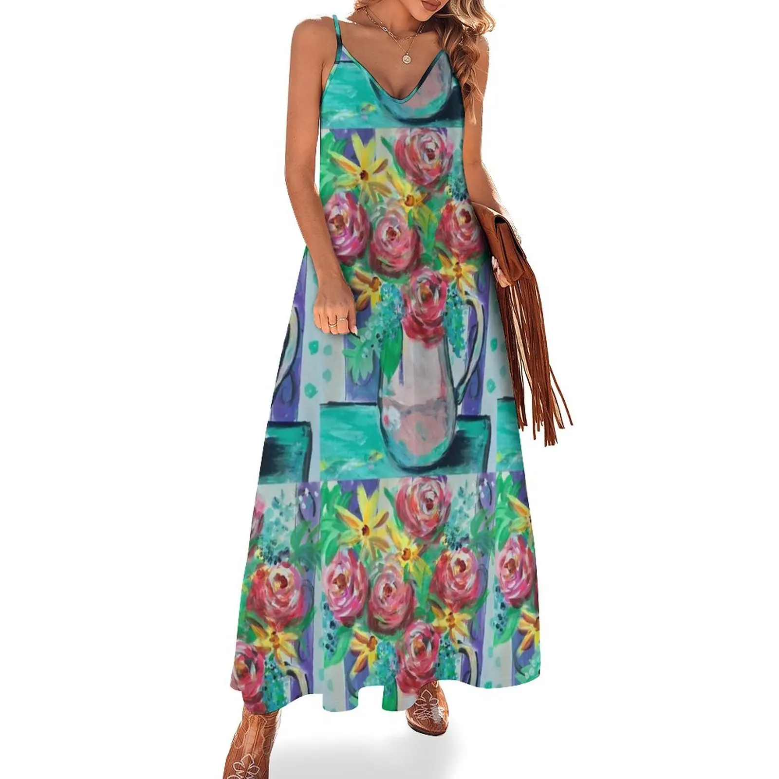 

Summer Coffee Cup Bouquet Sleeveless Dress Female clothing