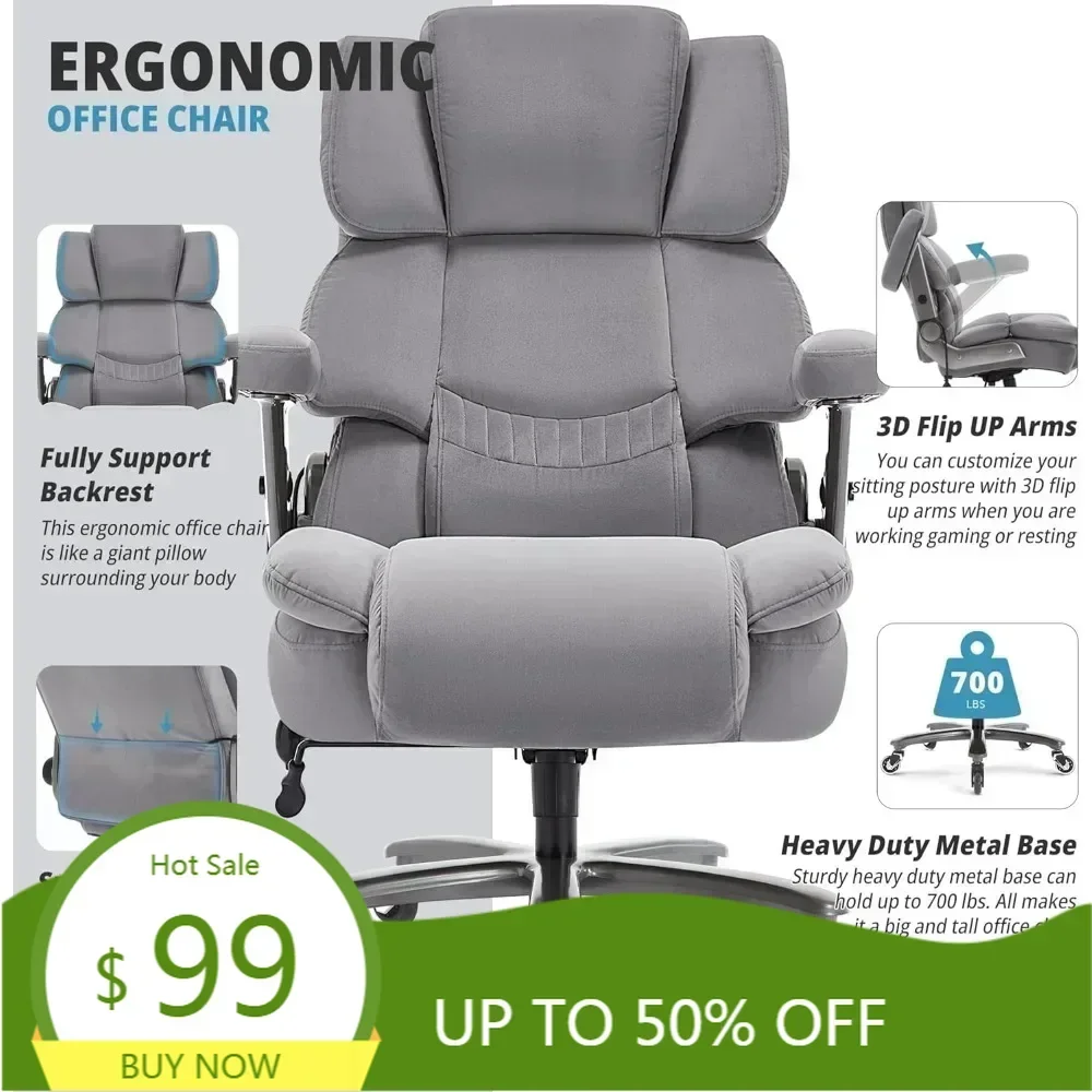 "large capacity ergonomic fabric office chair - high back desk chair with adjustable lumbar support and 3d flip arms for 700lbs"