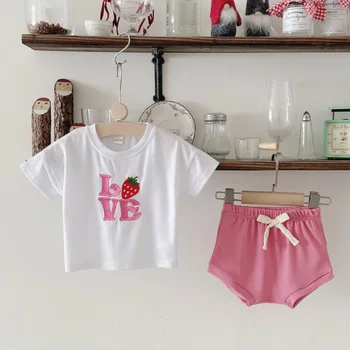 Summer Toddler Leisure Comfort Kids Baby Boys Girls Clothes Fruit Korean Style Letter Embroidery T-shirt Triangle Beach Shorts
