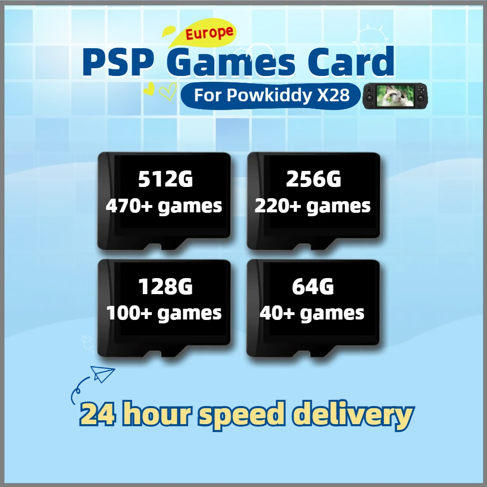 Powkiddy X28 Psp Games Card Versione Europea Tutte Le Lingue Custom Tf Box Memory Retro Classic 512G 470 + 256G 220 + 128G 100 + 64G 40 +