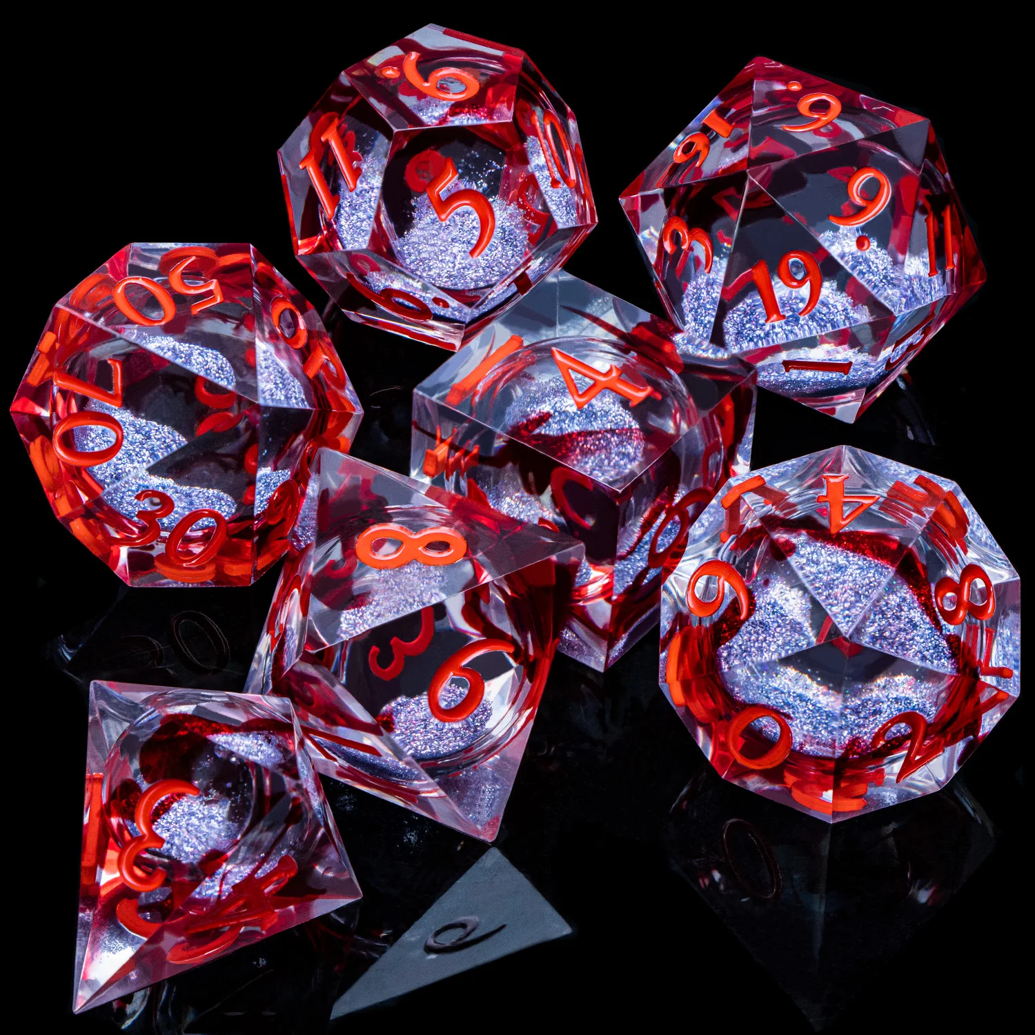 Red Purple Liquid Flow Core & Eye Dice Set Sharp Edge Dice For Dnd Dungeon and Dragon Pathfinder Role Playing Games