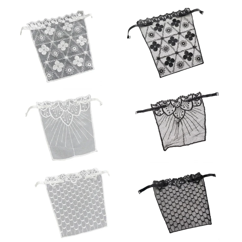 Women Summer Clip-On Floral Lace Mock Camisole Bra Insert Secret Cleavage Cover Overlay Panel Vest Wrapped Chest Bandeau