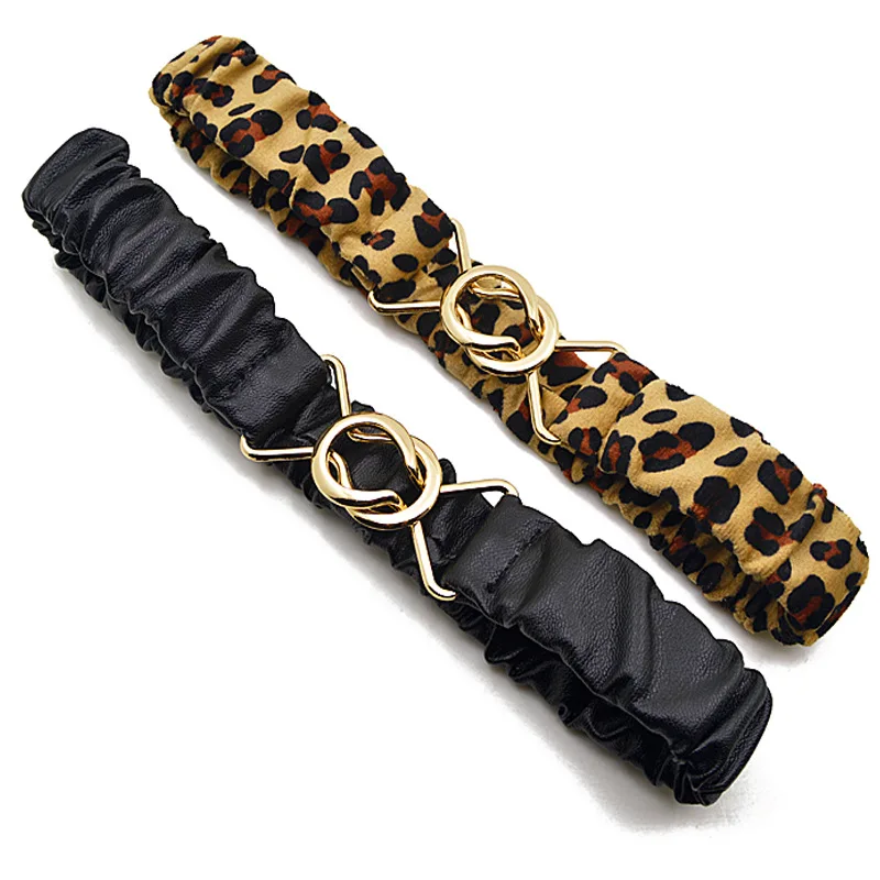 New Korean Metal Buckle Leopard Print Belt Children Trend Waistband Accessories Sweater Dress Elastic Fashion Adjustable Belt