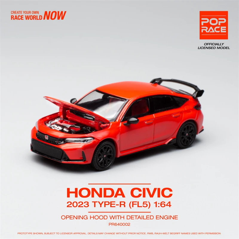 

POP RACE 1:64 Honda Civic Type-R (FL5) Красная Коллекционная модель автомобиля Xcartoys под давлением