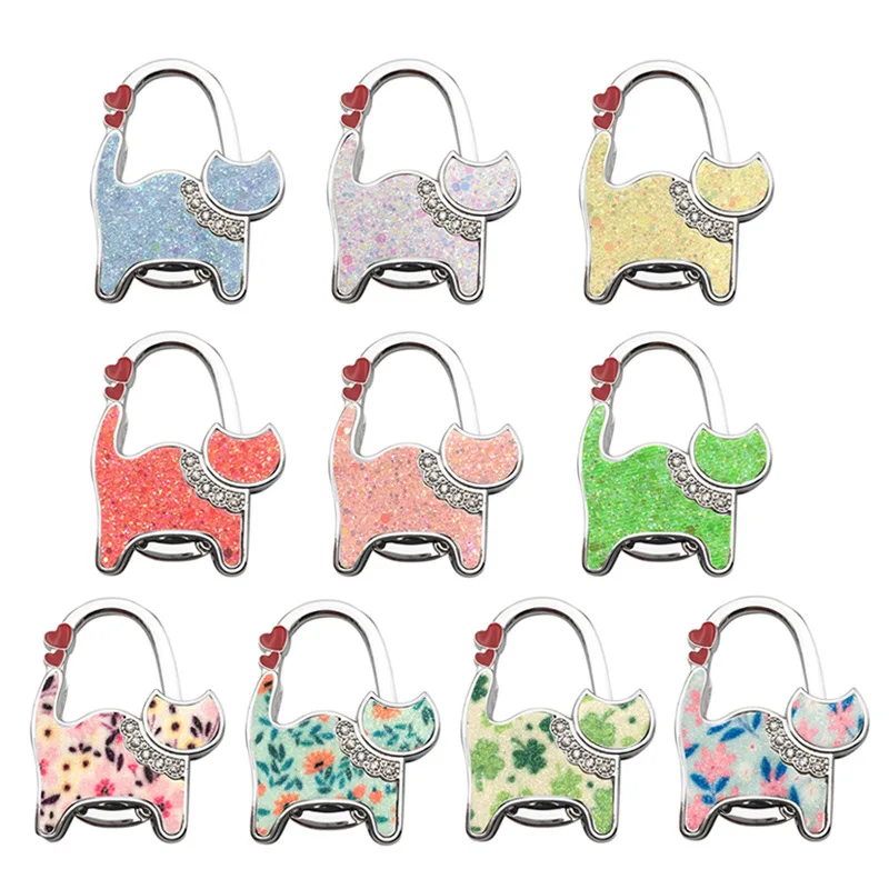 Foldable Table Hooks Two Hearts Cat Shape Handbag Decorating Hook