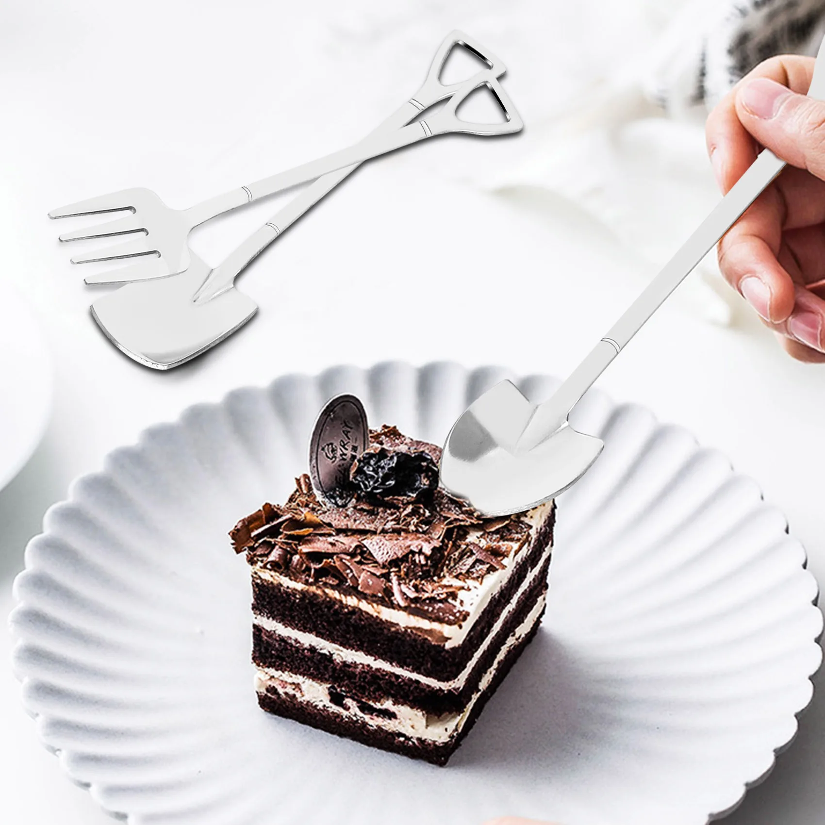9 Pieces Shovel Spoon Fork Shovel Coffee Spoon Handle Dessert Ice Cream Shape Fork Fruit