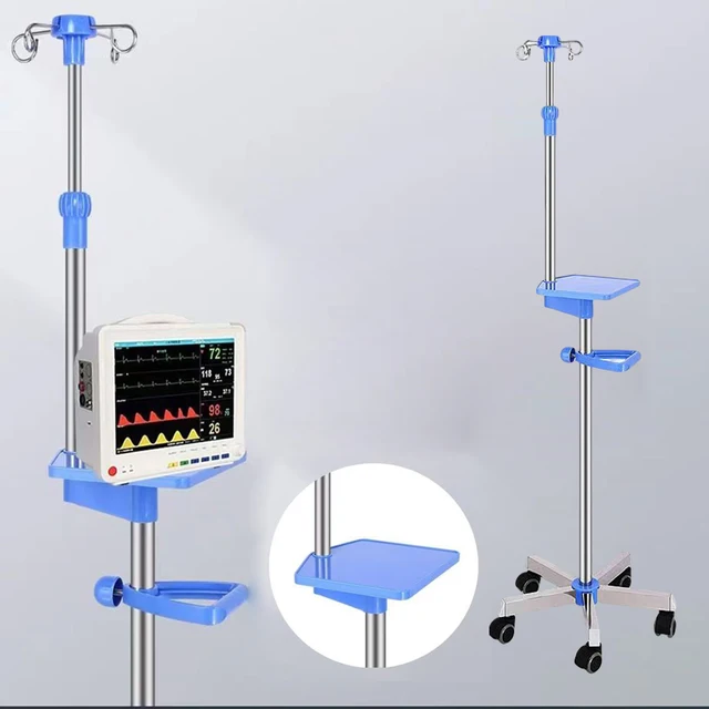 American Hospital Supply Portable IV Pole - Height Adjustable, 2 Hooks, Wheels For Home Or Clinic Use