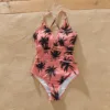 PatPat Family Matching Swimsuit All Over Coconut Tree Print Pink Swim Trunks Shorts and Spaghetti Strap One-Piece Swimsuit 2